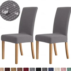 2 Pcs Dining Chair Cover Burgundy Water Repellent Stretch Chair Seat Slipcover Spandex with Elastic Bottom Protector for Dining Room Wedding Ceremony Durable Washable