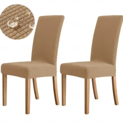 2 Pcs Dining Chair Cover Burgundy Water Repellent Stretch Chair Seat Slipcover Spandex with Elastic Bottom Protector for Dining Room Wedding Ceremony Durable Washable