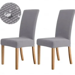 2 Pcs Dining Chair Cover Burgundy Water Repellent Stretch Chair Seat Slipcover Spandex with Elastic Bottom Protector for Dining Room Wedding Ceremony Durable Washable