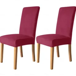 2 Pcs Dining Chair Cover Burgundy Velvet Stretch Chair Seat Slipcover Spandex Washable Cover with Elastic Bottom Protector,Farmhouse Floral Pattern for Dining Room Wedding Ceremony