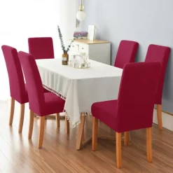 6 Pcs Dining Chair Cover Burgundy Stretch Chair Seat Slipcover Spandex with Elastic Bottom Protector for Dining Room Wedding Ceremony Durable Washable