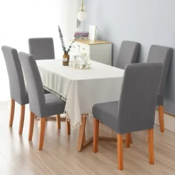 6 Pcs Dining Chair Cover Burgundy Stretch Chair Seat Slipcover Spandex with Elastic Bottom Protector for Dining Room Wedding Ceremony Durable Washable