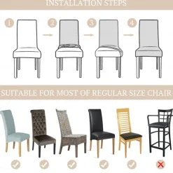 6 Pcs Dining Chair Cover Burgundy Stretch Chair Seat Slipcover Spandex with Elastic Bottom Protector for Dining Room Wedding Ceremony Durable Washable