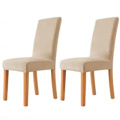 2 Pcs Dining Chair Cover Burgundy Velvet Stretch Chair Seat Slipcover Spandex with Elastic Bottom Protector for Dining Room Wedding Ceremony Durable Washable