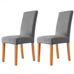 2 Pcs Dining Chair Cover Burgundy Velvet Stretch Chair Seat Slipcover Spandex with Elastic Bottom Protector for Dining Room Wedding Ceremony Durable Washable