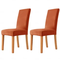 2 Pcs Dining Chair Cover Burgundy Velvet Stretch Chair Seat Slipcover Spandex with Elastic Bottom Protector for Dining Room Wedding Ceremony Durable Washable