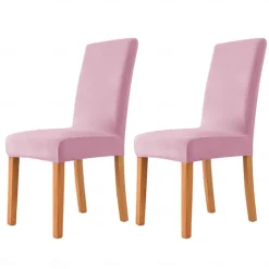 2 Pcs Dining Chair Cover Burgundy Velvet Stretch Chair Seat Slipcover Spandex with Elastic Bottom Protector for Dining Room Wedding Ceremony Durable Washable
