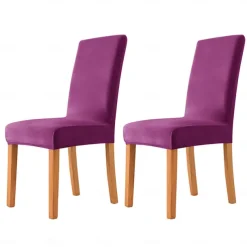 2 Pcs Dining Chair Cover Burgundy Velvet Stretch Chair Seat Slipcover Spandex with Elastic Bottom Protector for Dining Room Wedding Ceremony Durable Washable