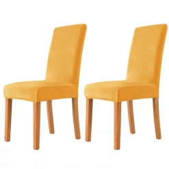 2 Pcs Dining Chair Cover Burgundy Velvet Stretch Chair Seat Slipcover Spandex with Elastic Bottom Protector for Dining Room Wedding Ceremony Durable Washable