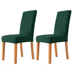 2 Pcs Dining Chair Cover Burgundy Velvet Stretch Chair Seat Slipcover Spandex with Elastic Bottom Protector for Dining Room Wedding Ceremony Durable Washable