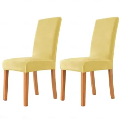 2 Pcs Dining Chair Cover Burgundy Velvet Stretch Chair Seat Slipcover Spandex with Elastic Bottom Protector for Dining Room Wedding Ceremony Durable Washable