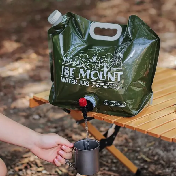 1 pcs 7.5L Foldable Water Storage Bag Large Capacity Plastic Bucket with Valve Camping Supplies Portable Handheld Water Bag