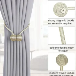 2 Pcs Magnetic Curtain Tie Backs Window Gold Curtain Tiebacks Buckles Holdbacks Clip for Home Bedroom Office Decorative Curtain