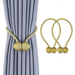 2 Pcs Magnetic Curtain Tie Backs Window Gold Curtain Tiebacks Buckles Holdbacks Clip for Home Bedroom Office Decorative Curtain