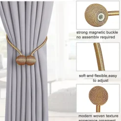 2 Pcs Magnetic Curtain Tie Backs Window Gold Curtain Tiebacks Buckles Holdbacks Clip for Home Bedroom Office Decorative Curtain