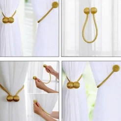 2 Pcs Magnetic Curtain Tie Backs Window Gold Curtain Tiebacks Buckles Holdbacks Clip for Home Bedroom Office Decorative Curtain
