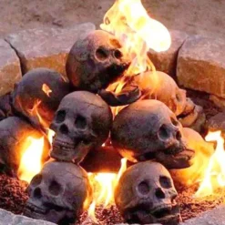 1 Pcs Realistic Skull Ornament Halloween Portable Fireproof Ceramic-Clay Skull Sculpture For Fireplace Terror Ceramic Ornaments Halloween Skeleton Decoration