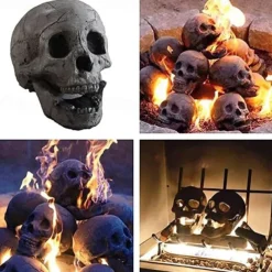 1 Pcs Realistic Skull Ornament Halloween Portable Fireproof Ceramic-Clay Skull Sculpture For Fireplace Terror Ceramic Ornaments Halloween Skeleton Decoration