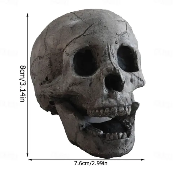 1 Pcs Realistic Skull Ornament Halloween Portable Fireproof Ceramic-Clay Skull Sculpture For Fireplace Terror Ceramic Ornaments Halloween Skeleton Decoration