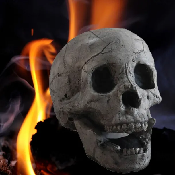 1 Pcs Realistic Skull Ornament Halloween Portable Fireproof Ceramic-Clay Skull Sculpture For Fireplace Terror Ceramic Ornaments Halloween Skeleton Decoration