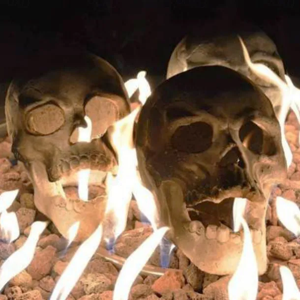 1 Pcs Realistic Skull Ornament Halloween Portable Fireproof Ceramic-Clay Skull Sculpture For Fireplace Terror Ceramic Ornaments Halloween Skeleton Decoration