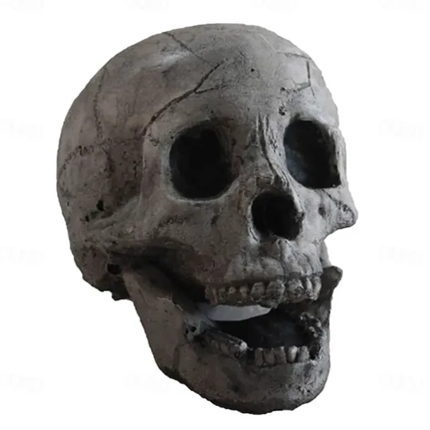 1 Pcs Realistic Skull Ornament Halloween Portable Fireproof Ceramic-Clay Skull Sculpture For Fireplace Terror Ceramic Ornaments Halloween Skeleton Decoration