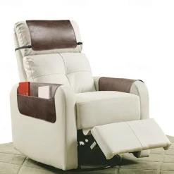 3 Pcs Recliner Headrest Protector Faux Leather Headrest Cover for Recliner Chair Arm Covers Recliner Headrest Cover with Elastic Straps And Pocket Recliner Armrest Covers