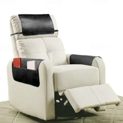 3 Pcs Recliner Headrest Protector Faux Leather Headrest Cover for Recliner Chair Arm Covers Recliner Headrest Cover with Elastic Straps And Pocket Recliner Armrest Covers