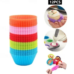 12 Pcs Reusable Silicone Baking Cups Nonstick Muffin Molds for Cake Balls Muffins Cupcakes