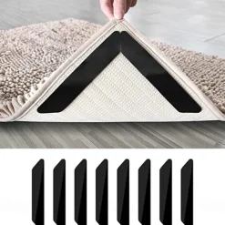 8 PCS Rug Tape, Reusable Washable Carpet Tape, Double Sided Non-Slip Rug Pads for Hardwood Floors, Rug Stoppers for Area Rugs, Black