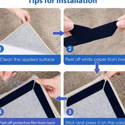 8 PCS Rug Tape, Reusable Washable Carpet Tape, Double Sided Non-Slip Rug Pads for Hardwood Floors, Rug Stoppers for Area Rugs, Black