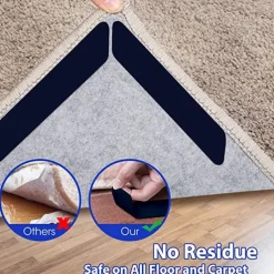 8 PCS Rug Tape, Reusable Washable Carpet Tape, Double Sided Non-Slip Rug Pads for Hardwood Floors, Rug Stoppers for Area Rugs, Black