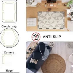 8 PCS Rug Tape, Reusable Washable Carpet Tape, Double Sided Non-Slip Rug Pads for Hardwood Floors, Rug Stoppers for Area Rugs, Black