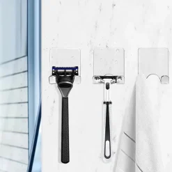 2 Pcs Self Adhesive Razor Holder Hooks Shower Hooks Suitable for Razor Bathroom Kitchen Storage Box Used for Razor Plug Towel (Transparent)
