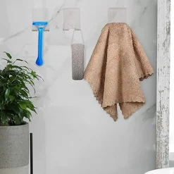 2 Pcs Self Adhesive Razor Holder Hooks Shower Hooks Suitable for Razor Bathroom Kitchen Storage Box Used for Razor Plug Towel (Transparent)