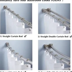 12 pcs Stainless Steel Curtain Hooks Bath Curtain Rollerball Shower Curtain Rings Hooks 5 Rollers Polished Satin Nickel Ball