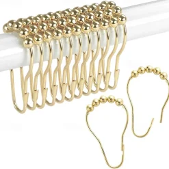12 pcs Stainless Steel Curtain Hooks Bath Curtain Rollerball Shower Curtain Rings Hooks 5 Rollers Polished Satin Nickel Ball