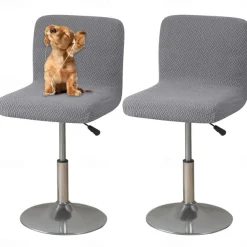 2 Pcs Stretch Bar Stool Cover Burgundy Grey Pub Counter Stool Chair Slipcover Square Swivel Barstool Chair Cover for Dining Room Cafe Non Slip with Elastic Bottom