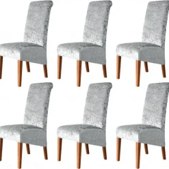 6 Pcs Stretch Dining Chair Covers, Burgundy XL/Oversized Spandex High Back Large Velvet Chair Cover Slipcover for Wedding Dining Room Kitchen Hotel Table Banquet