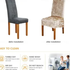 6 Pcs Stretch Dining Chair Covers, Burgundy XL/Oversized Spandex High Back Large Velvet Chair Cover Slipcover for Wedding Dining Room Kitchen Hotel Table Banquet