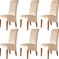 6 Pcs Stretch Dining Chair Covers, Burgundy XL/Oversized Spandex High Back Large Velvet Chair Cover Slipcover for Wedding Dining Room Kitchen Hotel Table Banquet