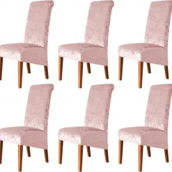 6 Pcs Stretch Dining Chair Covers, Burgundy XL/Oversized Spandex High Back Large Velvet Chair Cover Slipcover for Wedding Dining Room Kitchen Hotel Table Banquet
