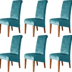 6 Pcs Stretch Dining Chair Covers, Burgundy XL/Oversized Spandex High Back Large Velvet Chair Cover Slipcover for Wedding Dining Room Kitchen Hotel Table Banquet
