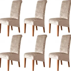 6 Pcs Stretch Dining Chair Covers, Burgundy XL/Oversized Spandex High Back Large Velvet Chair Cover Slipcover for Wedding Dining Room Kitchen Hotel Table Banquet