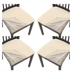 4 Pcs Stretch Jacquard Seat Covers for Dining Room Chair Cushion Cover, Removable Washable Dining Chair Covers Anti-Dust Dining Room Chair Covers Seat Cushion Slipcovers