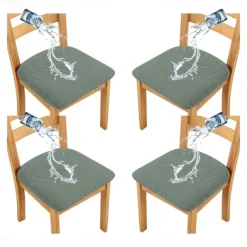 4 Pcs Stretch Jacquard Seat Covers for Dining Room Water Repellent Chair Cushion Cover, Removable Washable Dining Chair Covers Anti-Dust Dining Room Chair Covers Seat Cushion Slipcovers
