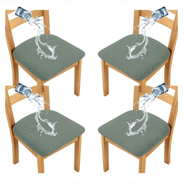 4 Pcs Stretch Jacquard Seat Covers for Dining Room Water Repellent Chair Cushion Cover, Removable Washable Dining Chair Covers Anti-Dust Dining Room Chair Covers Seat Cushion Slipcovers