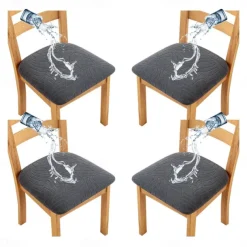 4 Pcs Stretch Jacquard Seat Covers for Dining Room Water Repellent Chair Cushion Cover, Removable Washable Dining Chair Covers Anti-Dust Dining Room Chair Covers Seat Cushion Slipcovers