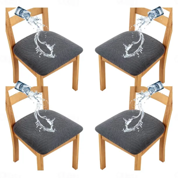 4 Pcs Stretch Jacquard Seat Covers for Dining Room Water Repellent Chair Cushion Cover, Removable Washable Dining Chair Covers Anti-Dust Dining Room Chair Covers Seat Cushion Slipcovers