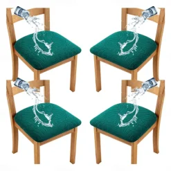 4 Pcs Stretch Jacquard Seat Covers for Dining Room Water Repellent Chair Cushion Cover, Removable Washable Dining Chair Covers Anti-Dust Dining Room Chair Covers Seat Cushion Slipcovers
